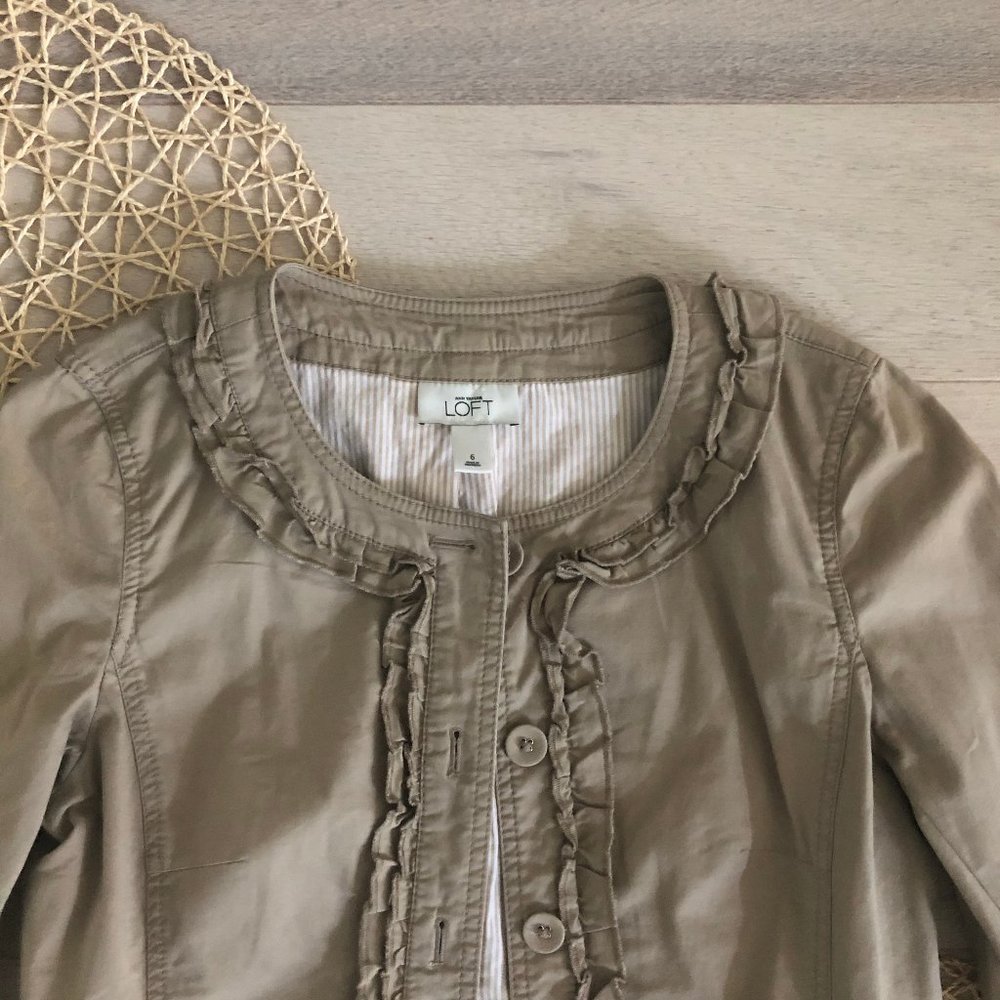 LOFT Tan Ruffle Trim Jacket - Picture 2 of 10